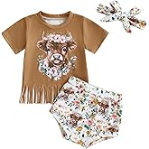 Western Baby Girl Clothes Cowgirl My 1st Rodeo Ruffle Romper Shirt Cow Print Bloomer Shorts 3Pcs Coming Home Outfit