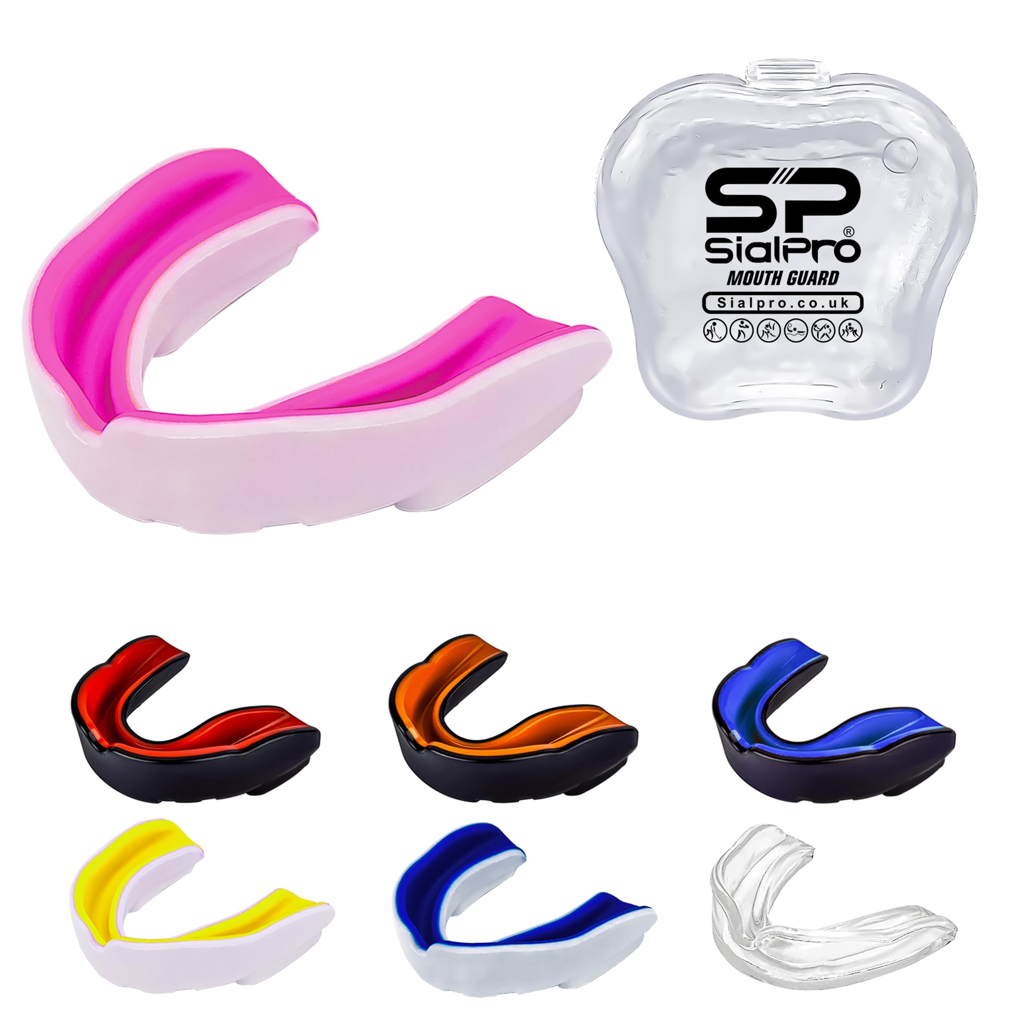 Double Layer Mouth Guards Slim Fit Junior Mouldable Gum Shield with Case for Boxing Men MMA Rugby Hockey Basketball Muay Thai Kickboxing Football All Contact Sports (<11 Years), White-Pink