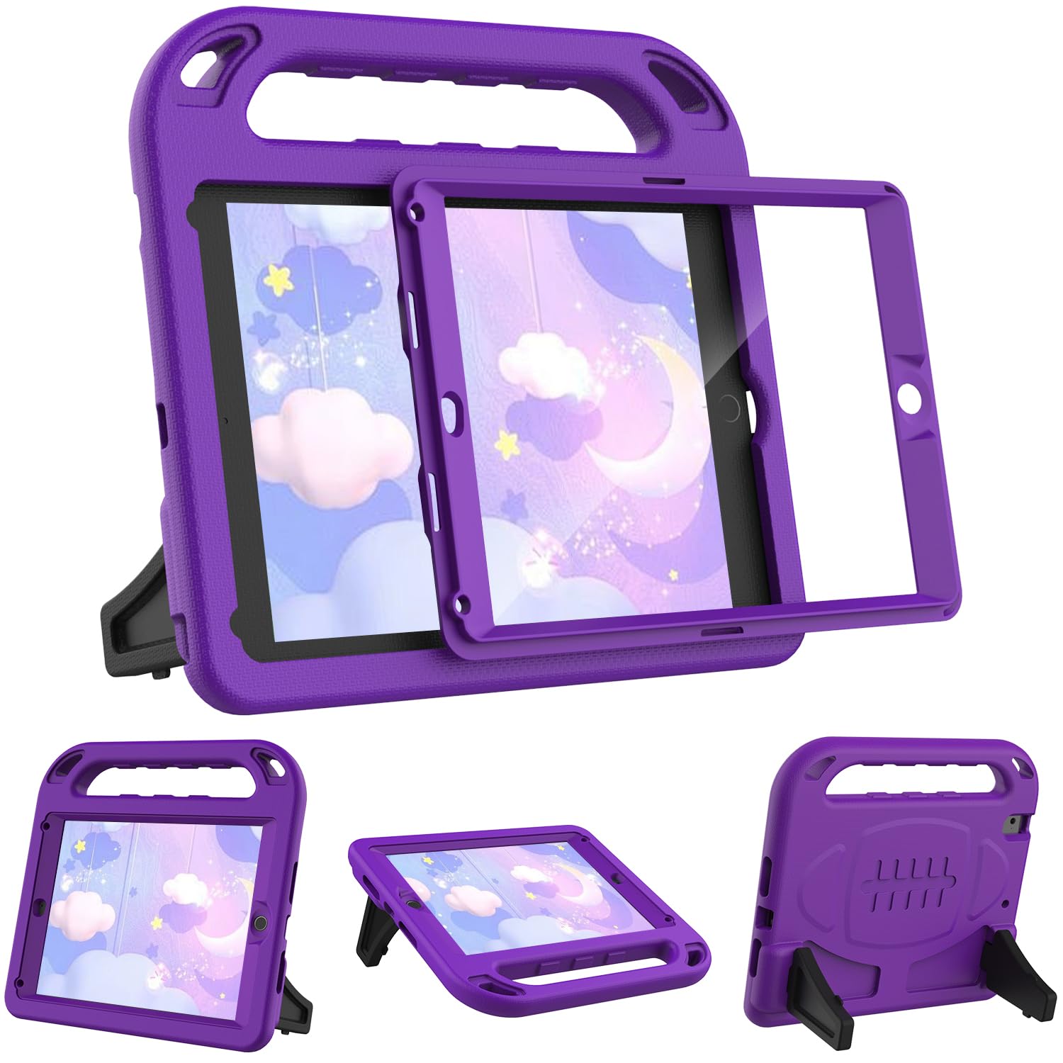 SINSO Kids Case for iPad 9.7 inch 6th Generation 2018/5th Generation 2017/iPad Air 2, Built in Screen Protector, Lightweight Shockproof ipad Cover with Handle/Stand, Purple
