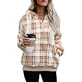 Nirovien Womens Sherpa Pullover Oversized Fuzzy Hoodie Double Fleece Sweatshirts Fluffy Plaid Outerwear Warm Coats