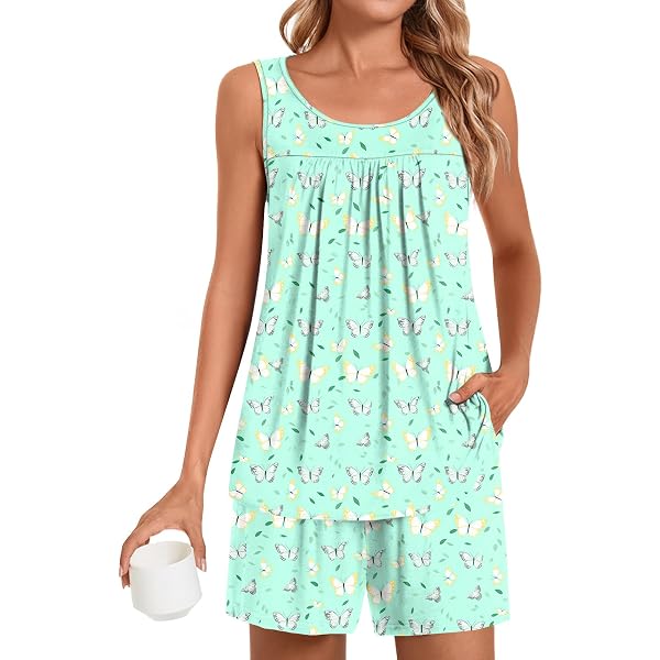 Lu's Chic Women's Cute 2-Piece Pajama Set - Sleeveless Tank & Shorts, Plus Size