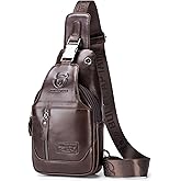 BULLCAPTAIN Genuine Leather Men Sling Backpack Multi Pocket Crossbody Chest Bags Travel Hiking Daypack