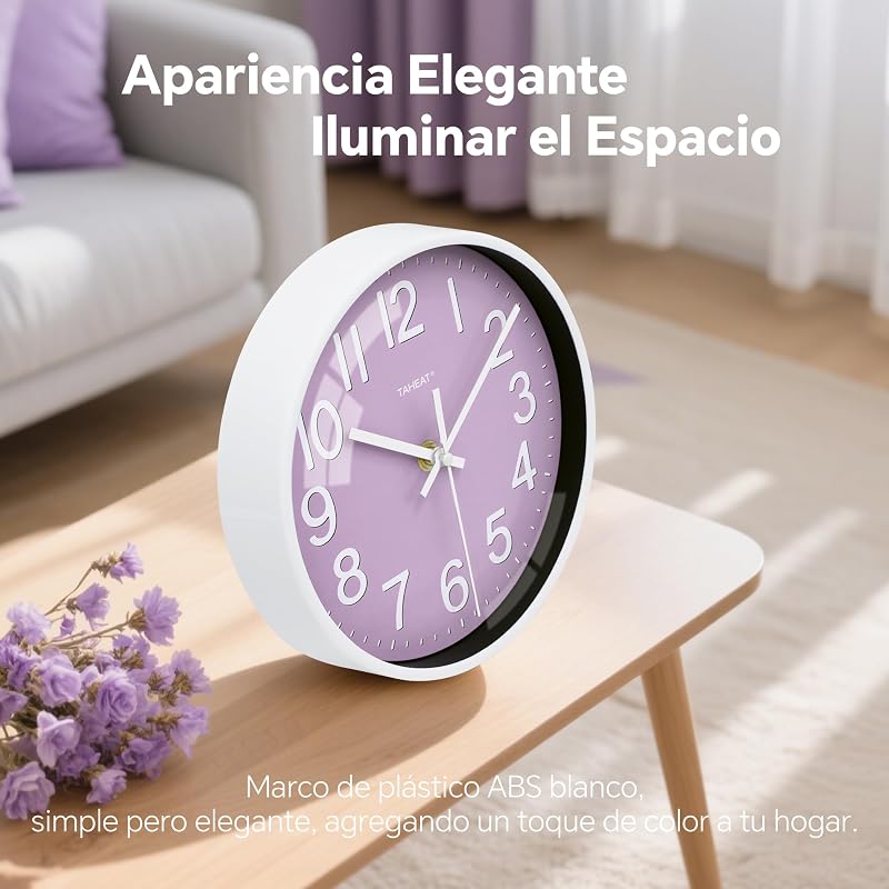 Reloj de Pared para Cocina, Reloj Morado con Pilas Silencioso Moderno de 20 CM, Decorativo para Cocina, Sala de Estar, Dormitorio, Baño, Oficina y Café — foto 3 de 7