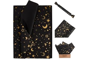 PINERAAP 100 Sheets Galaxy Tissue Paper, Black with Gold Stars & Moons Design, 20" x 14" - Perfect for Birthdays, Christmas, and Celebrations, Wrapping Tissue Paper for Gifts and Crafts