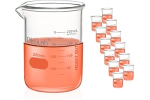 Okulab Heavy Duty Glass Beaker Set, Thick-Walled 3.3 Borosilicate Glass Beakers, with Double Scale Printed Graduation, 12pcs of Vol.250ml, HBKG250C12