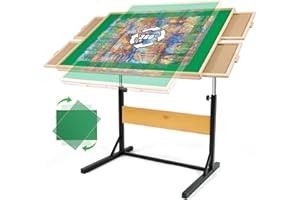 ALL4JIG 1500 Piece Jigsaw Puzzle Table with Legs,Wooden Jigsaw Puzzle Table with 4 Drawers & Cover,360°Rotating for Easy Access,Adjustable Angle & Height Adjustment