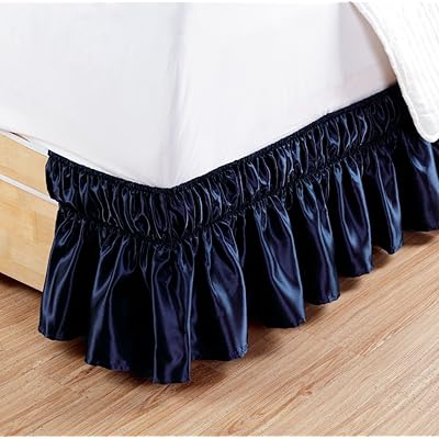 Navy Blue Satin Solid Bed Skirt 14 Inch Drop, Uganda Ubuy