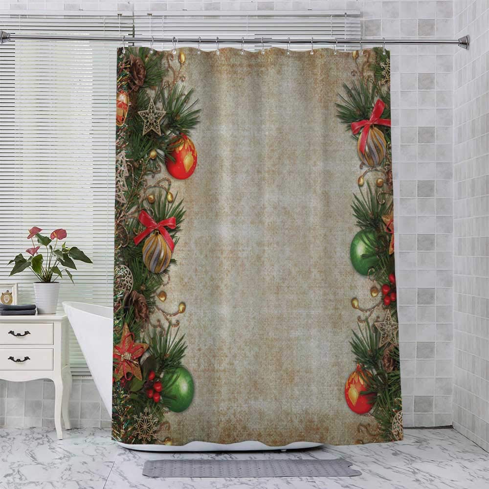 GUUVOR Retro Frame Old Days 3D Printed Shower Curtain Christmas Multicolor Hotel Quality Machine Washable W108 x L70 Inch