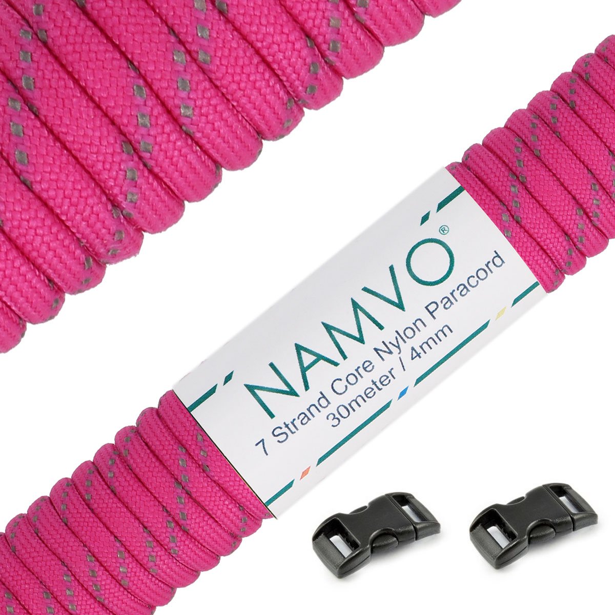 Namvo Rose Reflective 550 Paracord Mil Spec Type III 7 strand parachute cord 100ft / 30 Meters
