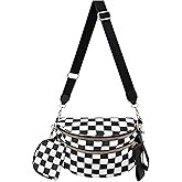 GQIRIL Checkered Crossbody Bag for Women - Checkerboard Spacious Bum Bag with Coin Purse and Adjustable Straps, Black and White Polyester Fanny Packs Trendy Shoulder Pouch for Girls Travel Work
