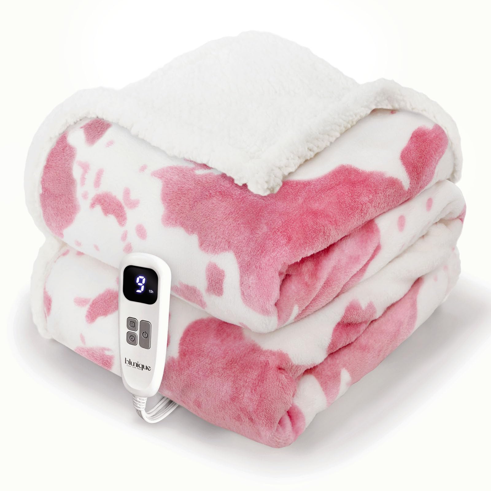 Photo 1 of blunique Heated Blanket Throw Blanket - Fast Heating Electric Blanket, Soft Flannel Heated Throw with 4 Time Settings,10 Heating Settings, Warm Gifts for Women & Mom & Grandma(50"x60"Cow Print Pink)
