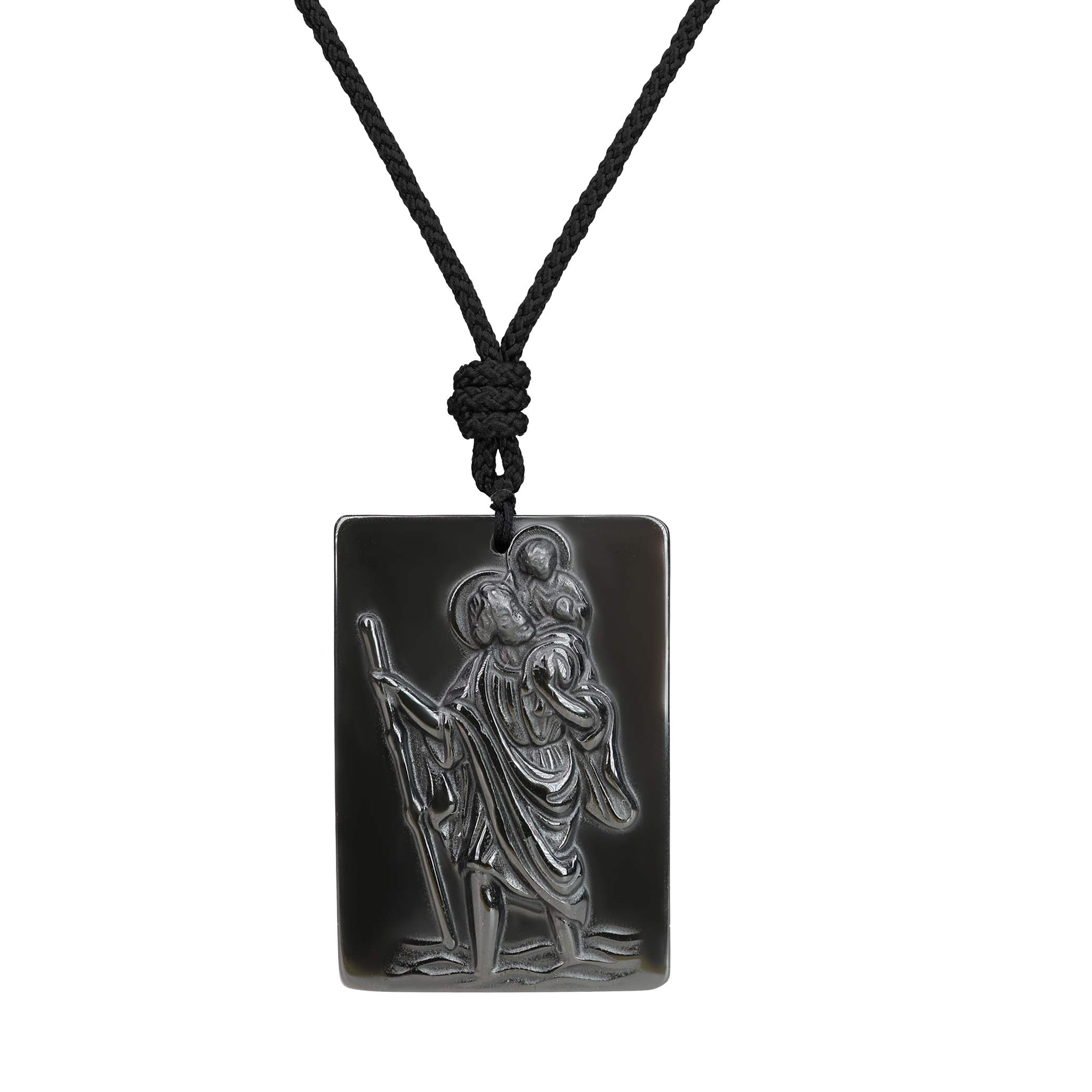 COAI Obsidian Stone Christian Saint Christopher Necklace Christian Necklace for Men Women