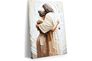 AKWISH Jesus Embracing Woman Canvas Wall Art, Safe in His Arms Pictures Canvas Print Posters Wall Decor, Christian Wall Art Home Decor for Living & Prayer Room 12x16 inch Framed