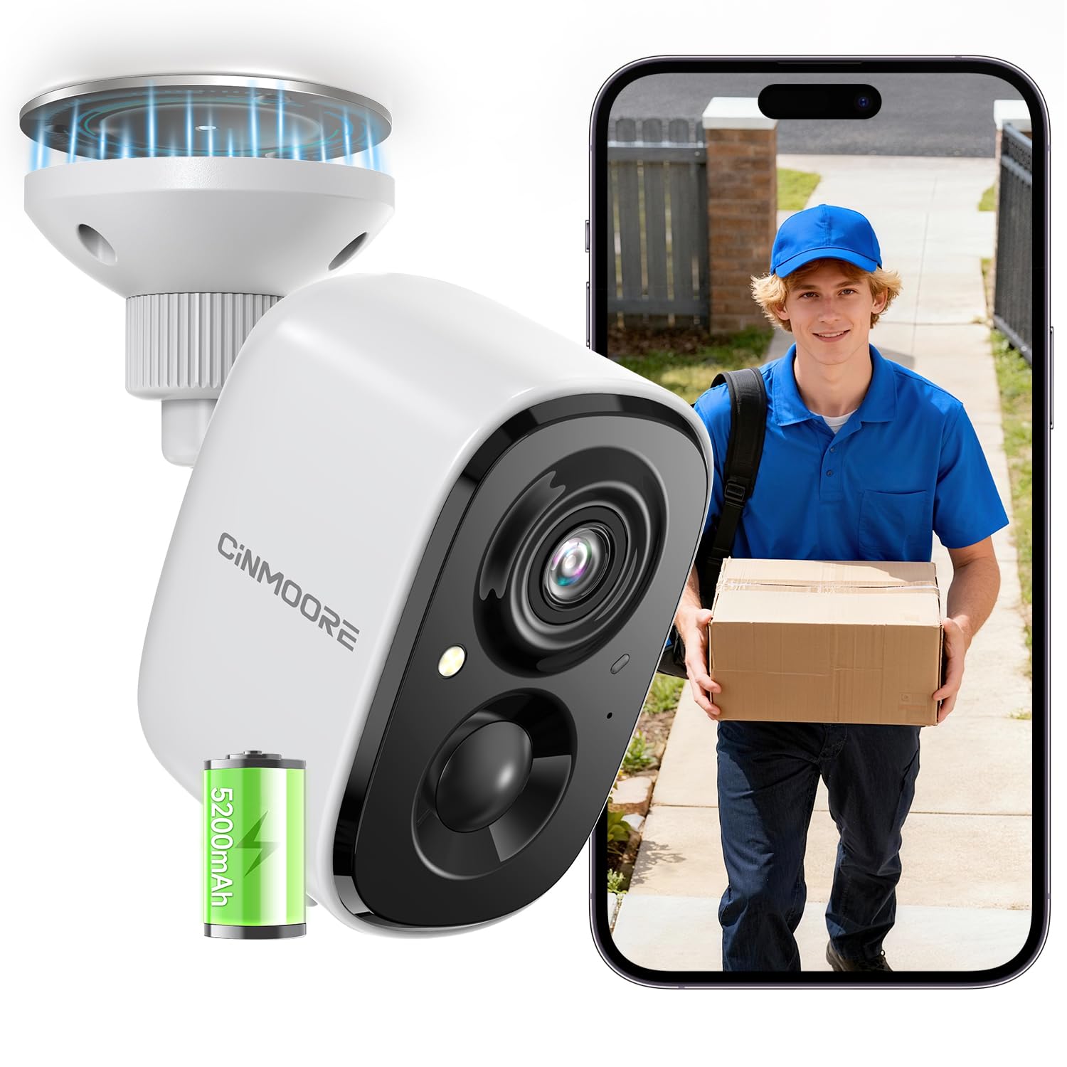 Photo 1 of CINMOORE 2.5K Security Camera Wireless Outdoor, Battery Powered Indoor Camera Free Person Detection, Magnetic Mount Cameras for Home Security, Color Night Vision, Spotlight, Siren Alarm, 2-Way Talk