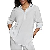 SHENHE Women's Oversized Button Down Boyfriend Shirt Long Sleeve Casual Tunic Top Blouse