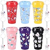 Skylety 12 Set Dental Assistant Week Gifts Student Bulk Dental Hygienist Appreciation Gifts Include 16 oz Plastic Coffee Cups Tooth Shaped Key Chains for Coworkers Women Doctor Nurse Accessories