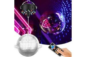 TAZKZZY Disco Ball with Motor and Light, 5/8/10/15 RPM Variable Rotating Speed Disco Motor with 6 Inch Mirror Ball, 4 Colors Light with 18 LED Beads, 70s 80s School Theme DJ Party Essentials