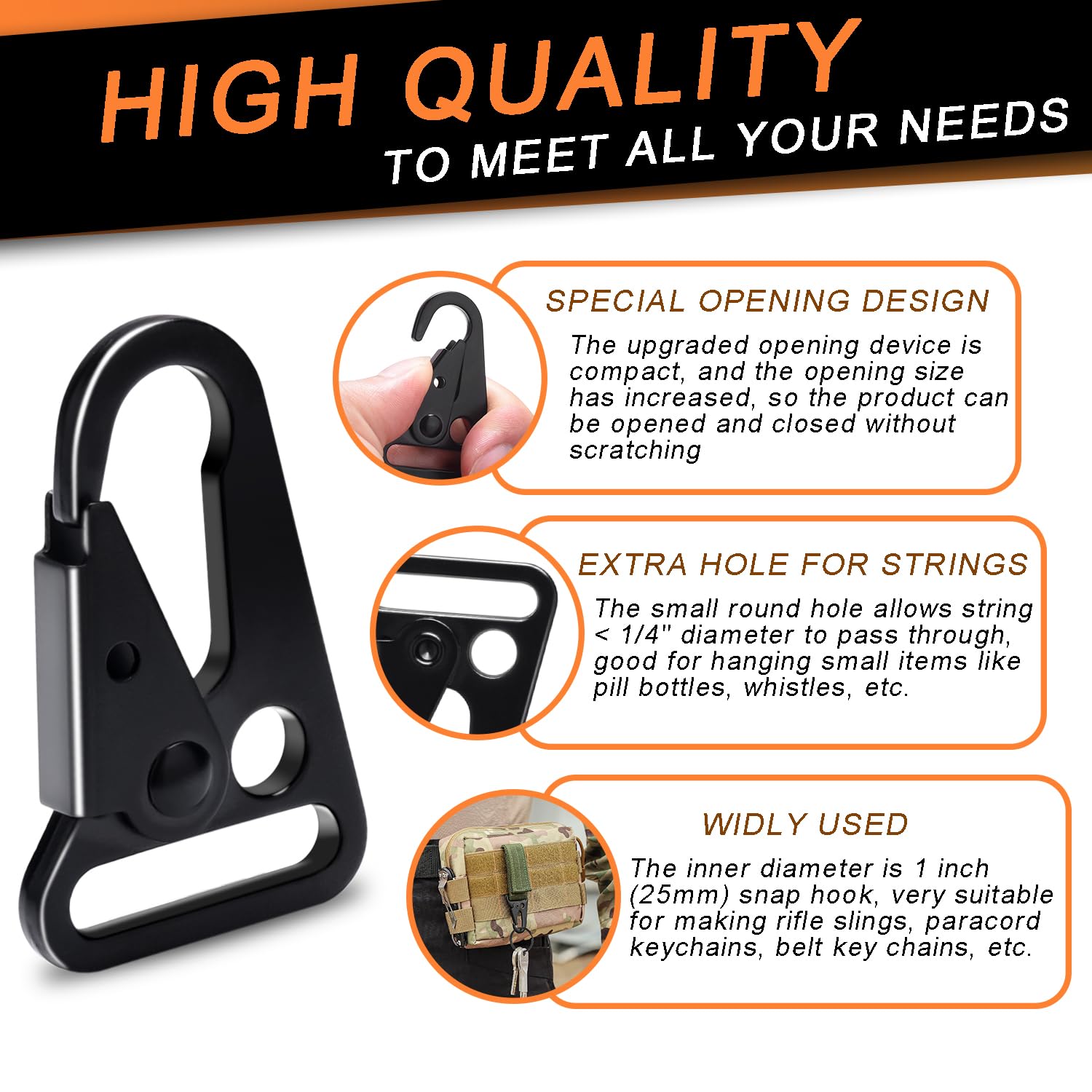 12 Sets Metal Tactical Snap Hook 1-inch Car Keys Chain Clip Heavy Duty Keychain Attachments for Paracord Bracelets Necklaces Molle Bags Lanyard Accessories