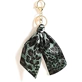 ChungLong0593 Leopard Print Satin Scarf Keychain for Women, Fashionable Bag Charm Ribbon Pendant Key Ring, Stylish Accessory