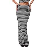 MakeMeChic Women's Striped Maxi Long Skirt Low Waist Knit Fishtail Bodycon Skirts