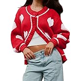 Saodimallsu Womens Cute Heart Cardigan Sweaters Chunky Knit Button Down Crewneck Long Sleeve Sweater Coat