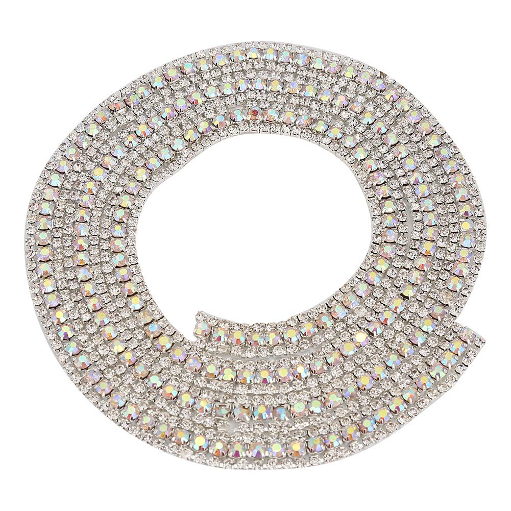 3 Rows Rhinestone Chain Trim Mesh Diamond Ribbon for Women Gown Wedding Bridal Belts(Silver)