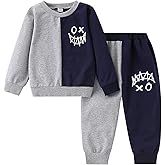 Toddler Baby Boy Clothes Cartoon Face Print Colour Blocking Sweatshirt + Sweatpants Outfits Set