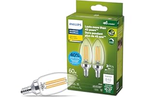 Philips Ultra Efficient LED 60W B11 Chandelier Base Soft White Dimmable Frosted 2-Pack