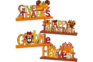 XHCYGWY 4Pcs Mouse Thanksgiving Table Decorations Wooden Centerpiece Cute Themed Thanksgiving Party Decorations Give Thanks Table Topper Photo Props for Autumn Harvest Party Supplies
