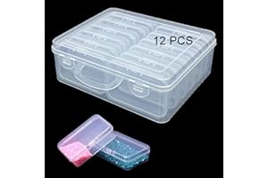 Beyoslf Bead Organizer Box, 12PCS Small Clear Plastic Beads Storage Containers Mini Transparent Box Rectangle Storage Plastic Case with Hinged Lid for Collecting Beads Jewelry Crafts Nail Small Items