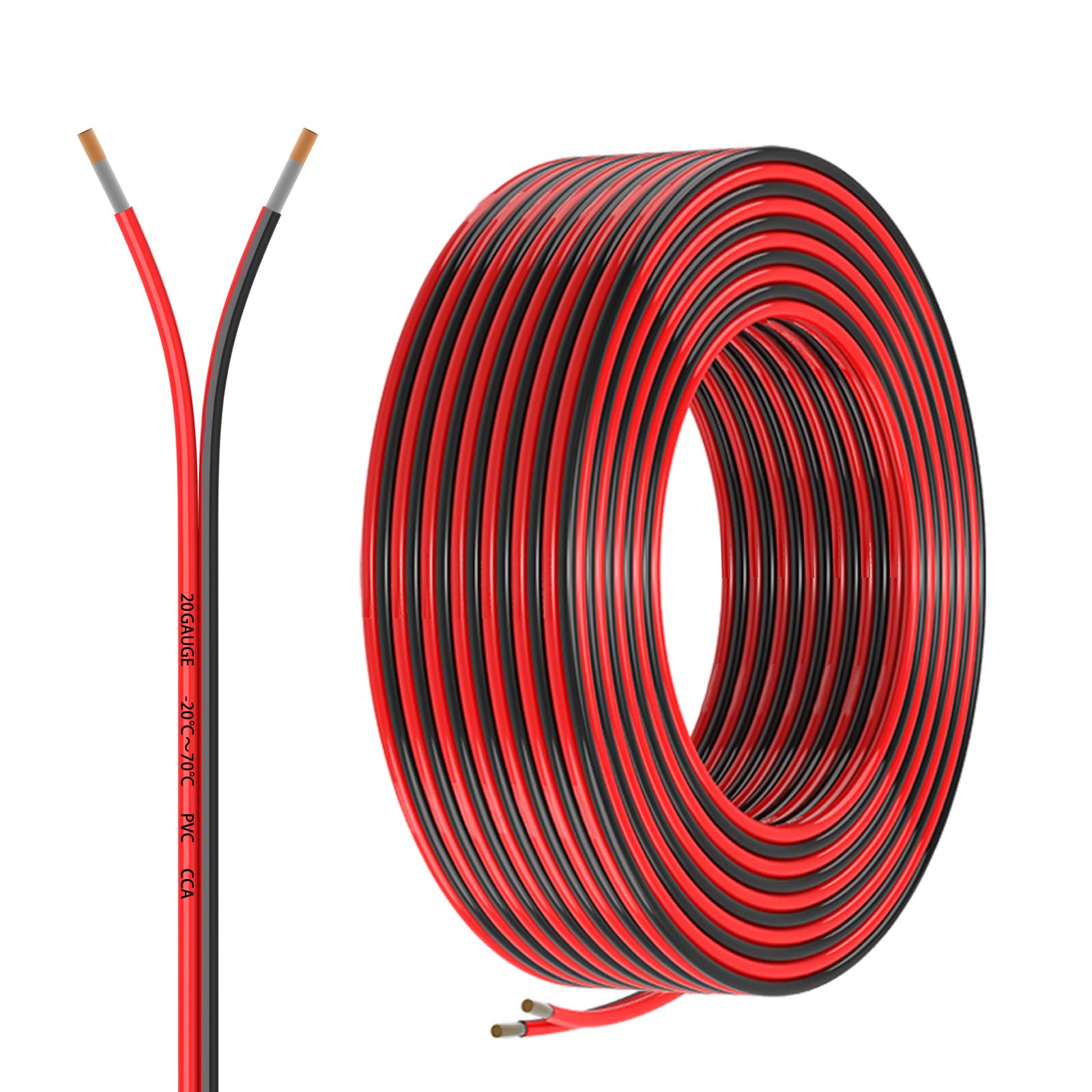 Photo 1 of 20 Gauge 2 Conductors 30FT Electrical Wire, Red Black Cable, Flexible Low Voltage PVC Copper Clad Aluminum Extension Cord for Car Speaker Wire, LED Wire,Lamps Lighting,Residential Wiring 12V/24V DC.