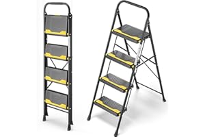Urackify 4 Step Ladder, Heavy-Duty 330lb Capacity, Wide Anti-Slip Steps & Secure Handrail Compact, Folding Step Stool Portabl