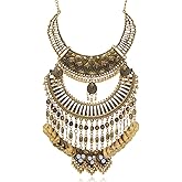 Ufraky Bohemian Chunky Collar Beads Coin Pendant Choker Necklace Jewelry for Women (Gold)