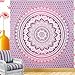 Bless International Indian Traditional Mandala Hippie Wall Hanging, Cotton Tapestry Ombre Bohemian Bedspread (Twin (54x72 Inches)(140x185 Cm), Pink/White)