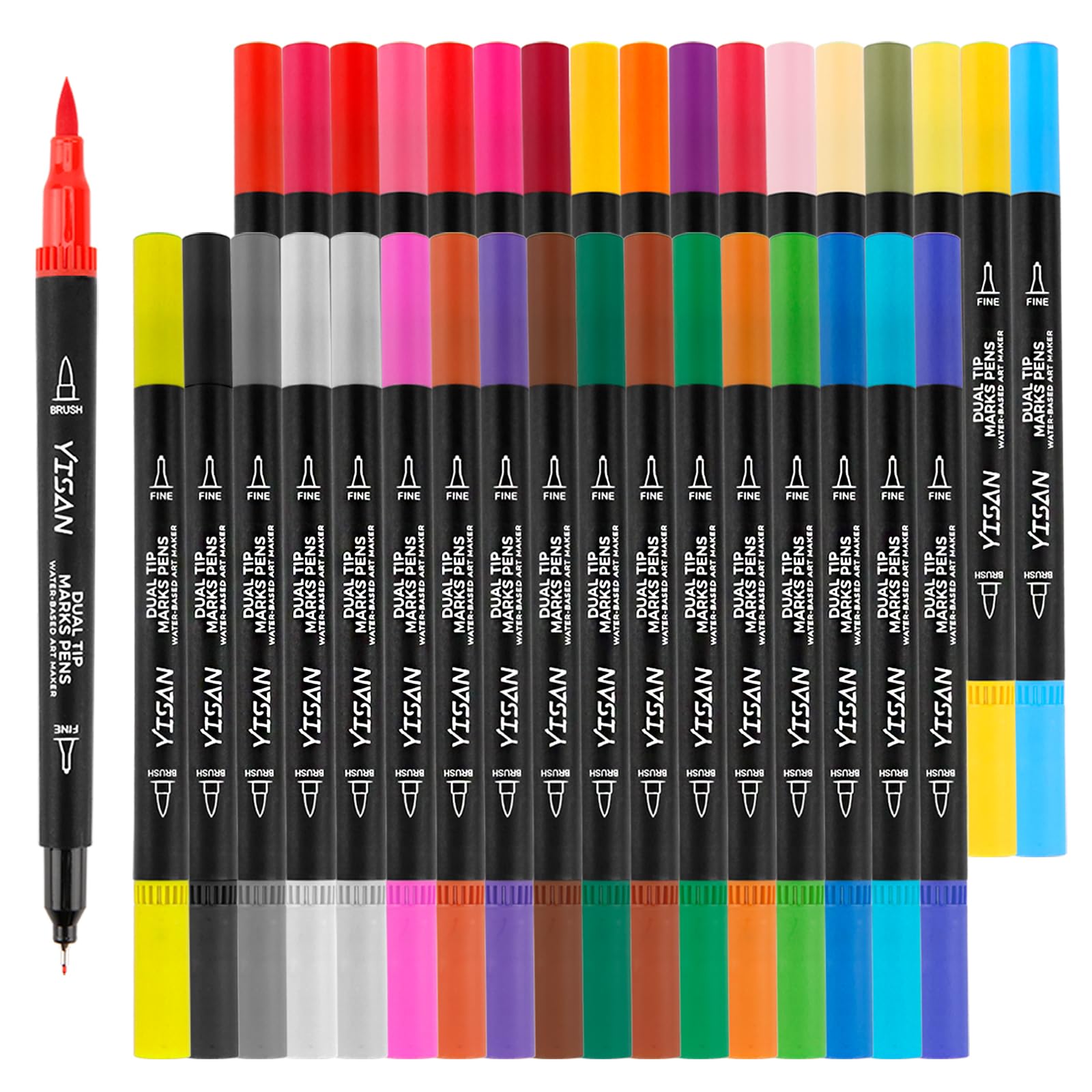 YISAN Fine Tip Markers for Adult Coloring,Drawing Art Pens, Brush Tip Artist Fine Point Colored Journal Pens,70771