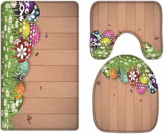 A.Monamour Badezimmer Badematte 3 Teilig Set Holzboden Ostereier Im