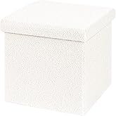 B FSOBEIIALEO Small Storage Ottoman Cube Sherpa Ottomans Foot Rest, Foldable Boucle Ottoman, Faux Teddy Fur, Cream White 15"x15"x15"