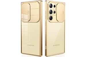 CAPRARO for Samsung Galaxy S24 Ultra Case with Camera Cover, [1x Screen Protector & Slide Camera Cover] Military Grade Shockproof Protective Phone Case for S24 Ultra Case 6.8", Clear Gold