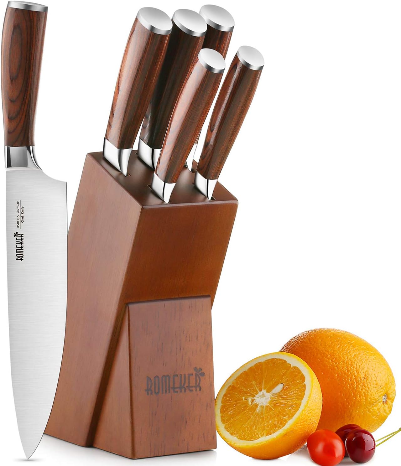 ROMEKER Knife Set, 6Piece Kitchen Knife Set with Wooden Block Germany