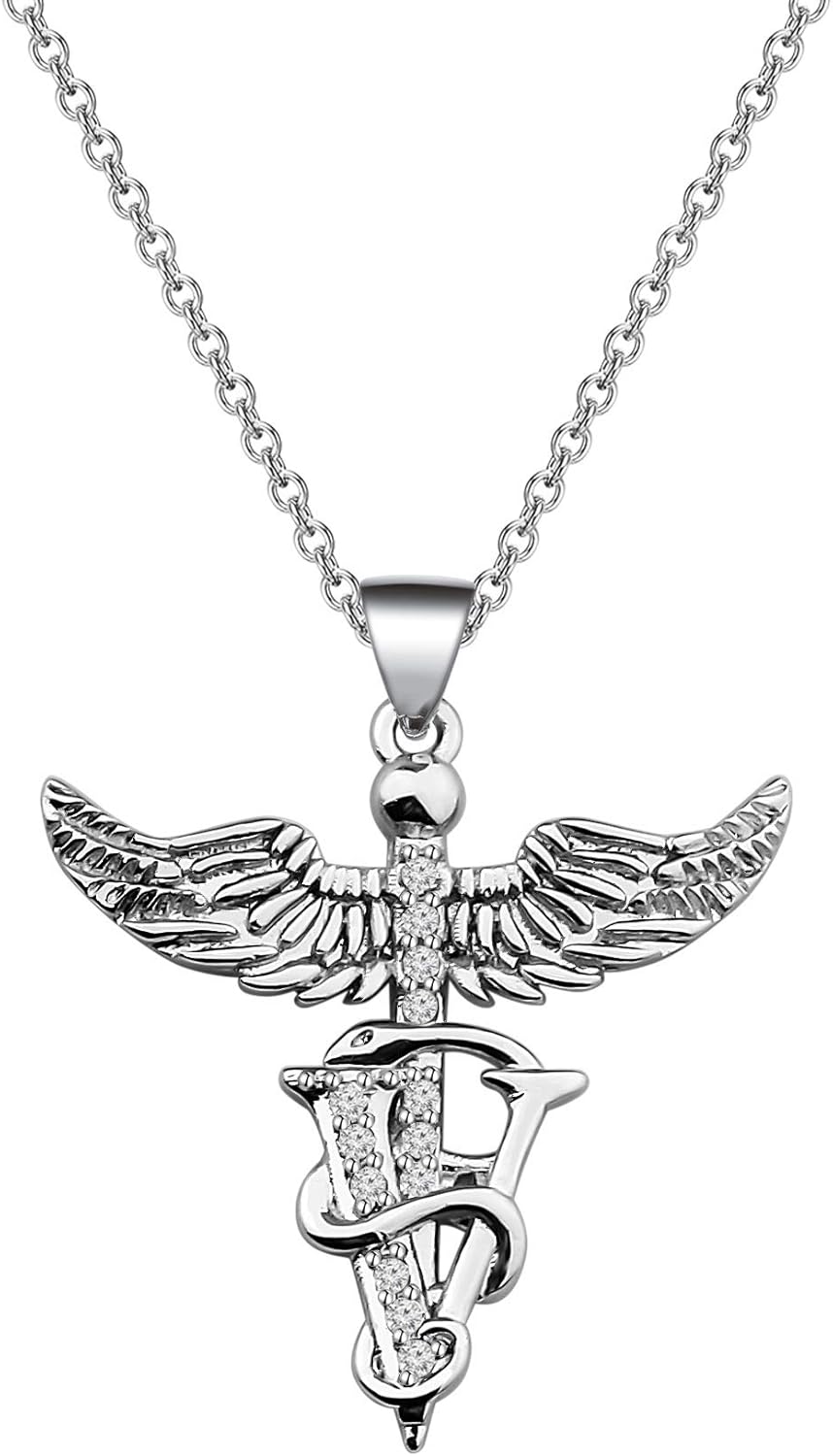 bobauna Veterinary Caduceus Pendant Necklace Vet Tech Jewelry Appreciation Gift for Veterinarian