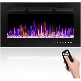 30" Electric Fireplace Wall Mounted and Recessed 750/1500w W/Remote Control | Ultra-Thin Wall Fireplace Heater W/Timer Adjustable Flame Color and Brightness, Log Set &amp; Crystal Options