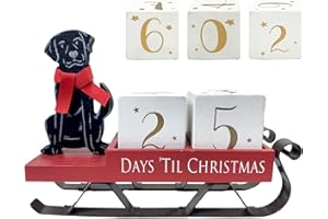 Eternhome Advent Calendar Christmas Santa Sleigh Countdown 99 Days Until Christmas Block Farmhouse Dog Table Decorations Wooden Winter Rustic Decor Holiday Sign for Home Kitchen Xmas Party Mantel