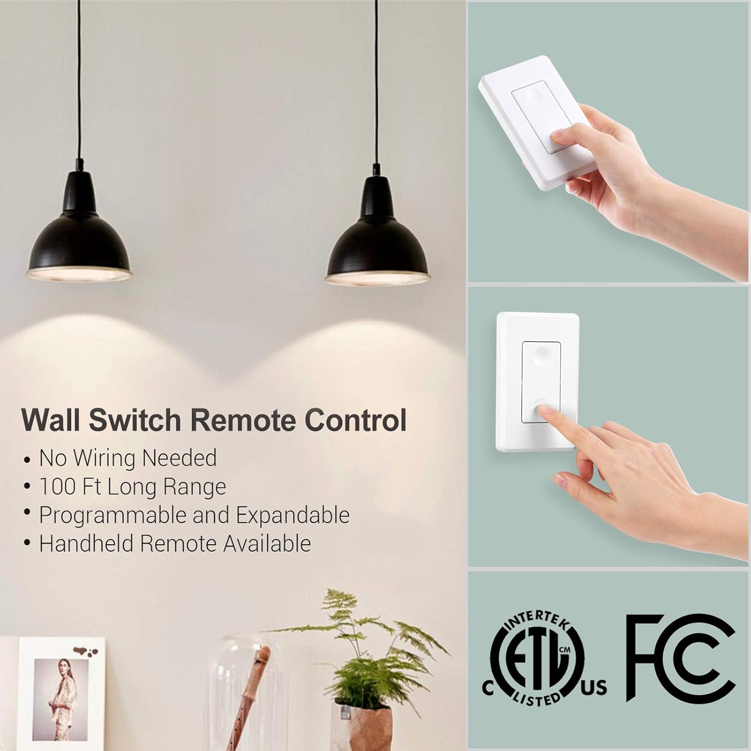 DEWENWILS Remote Control Outlet Wireless Wall Mounted Light Switch, Electrical Plug in On Off Power Switch for Lamp, No Wiring, Expandable, 100 Feet RF Range, ETL Listed: Industrial & Scientific