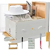 BeeTech Newest Windows 10 Frame Beehive Starter Kit Hand Painted Includes Beekeeping Supplies Tools and Sting Proof Bee Suit (Assembled)