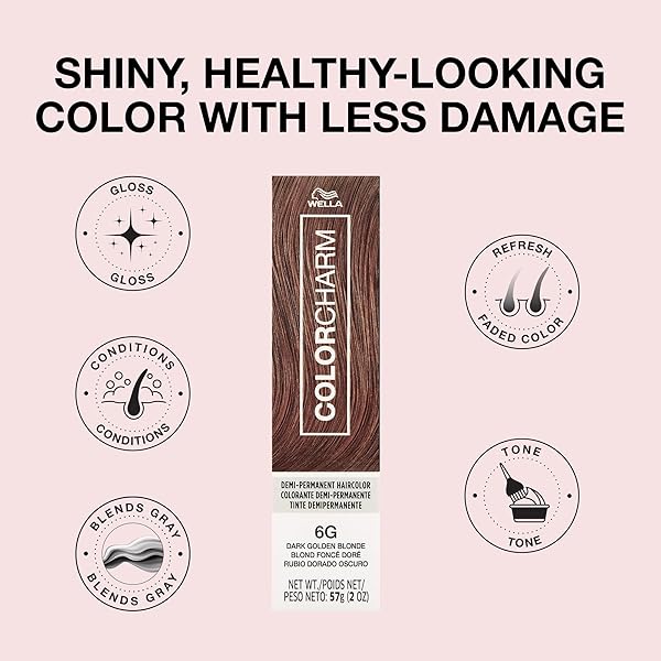COLORCHARM DEMI PERMANENT HAIR COLOR, 6G DARK GOLDEN BLONDE, GLOSS, REFRESH & TONE, 2 FL OZ