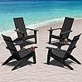 MXIMU Modern Adirondack Chairs Set of 4 Weather Resistant with Cup Holder Oversize Plastic Fire Pit Chairs Plastic Outdoor Chairs for Firepit Area Seating (Black)
