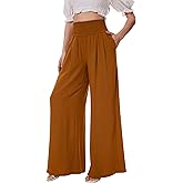 FUNYYZO Womens Palazzo Pants Elastic Waisted Pull On Beach Trousers Casual Wide Leg Long Lounge 2026 Summer Vacation