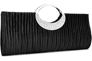 U-Story Elegant Evening Rhinestone Satin Pleated Wedding Party Clutch Purse Handbag (Black)