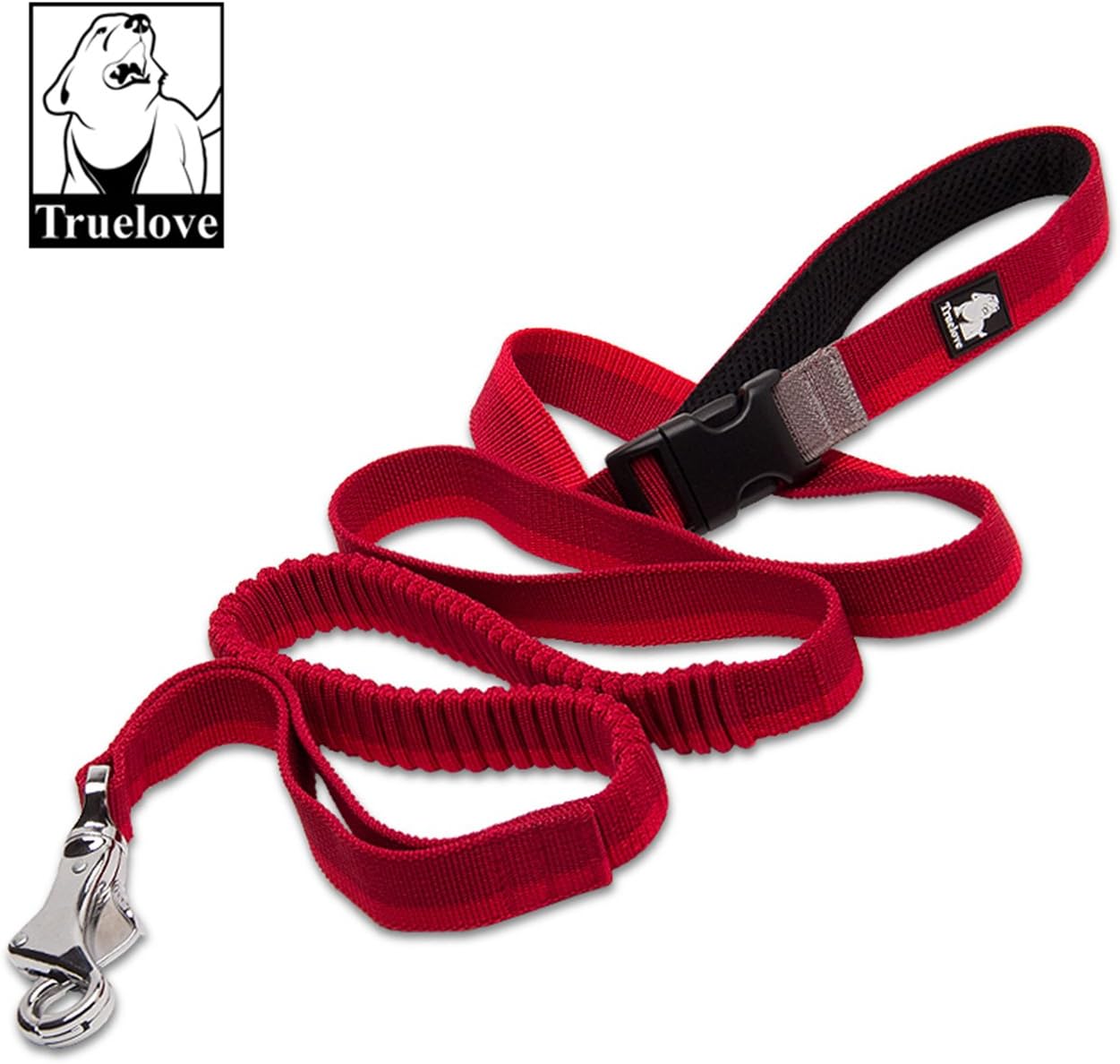 Truelove Bungee Dog Lead Hands Free Leash Adjustable Elastic Shock Absorbing Long Cord TLL2271 (M, Red)