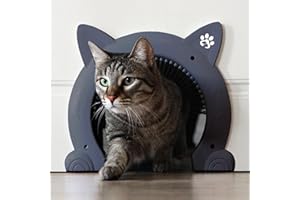 Whisker Wonders Cat Door for Interior Doors with Grooming Brush - Cat Door Interior Door, Easy Install Door, Cat Accessories with Brush - Perfect for Cats, Fits Interior Doors, Durable Design (Black)